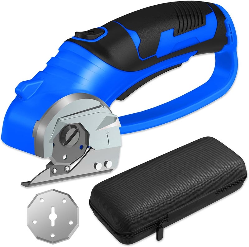 Pratuor Cordless Electric Scissors, 4V Box Cutter & Cardboard Cutter with 2 Titanium Blades - Rotary Cutter with LED Light for Fabric, Leather, Carpet, Plastic, Crafting + Storage Case (Royal Blue) - Image 1